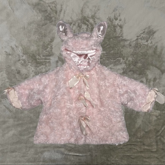 Bearington Baby Pink Faux Fur Bunny Jacket Hood with Ears & Tail 6–12 Months - Picture 2 of 10